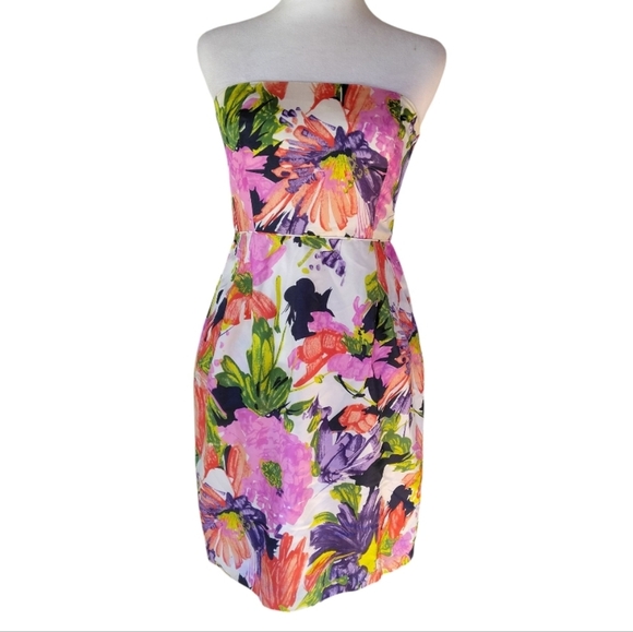 J. Crew Ella Strapless Beautiful Floral Silk Dress Pockets Above The Knee Size 2 - Picture 2 of 9